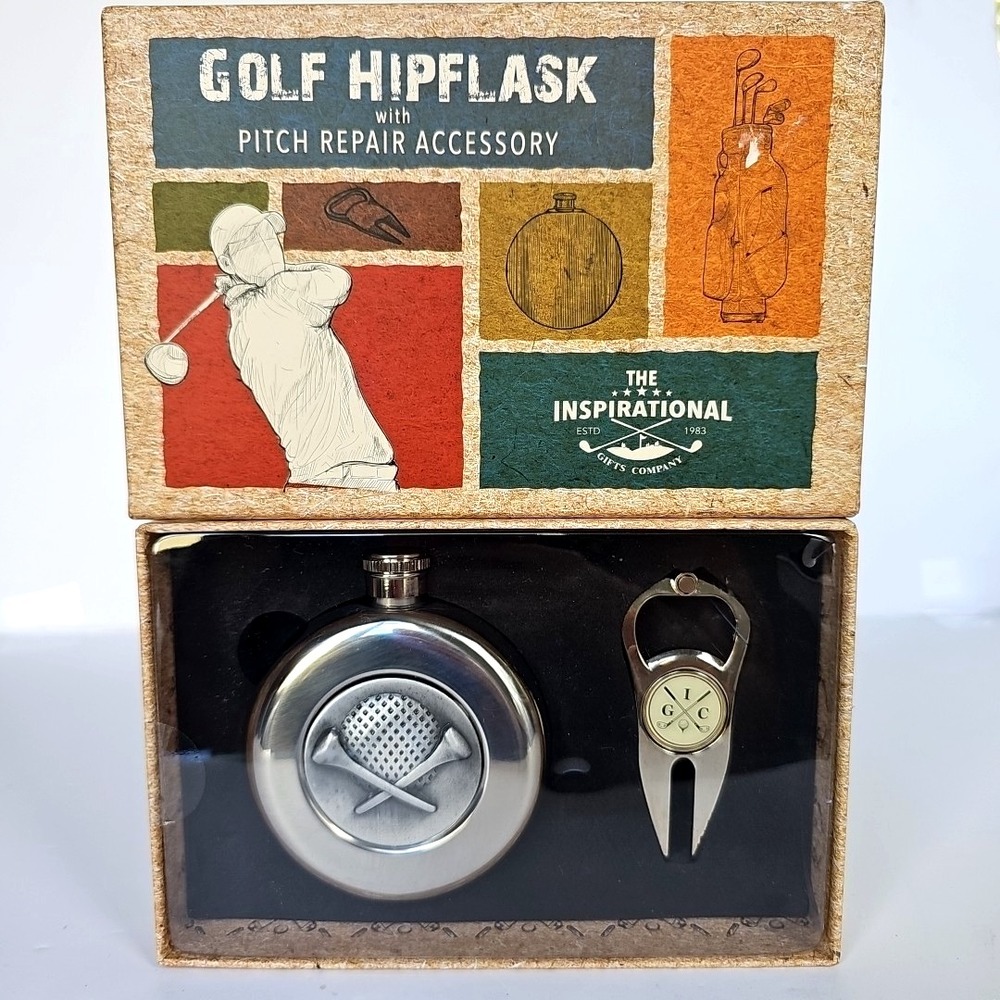 The Inspirational Gifts Company Golf Hip Flask Pitch Repair Tool Set Gift Box